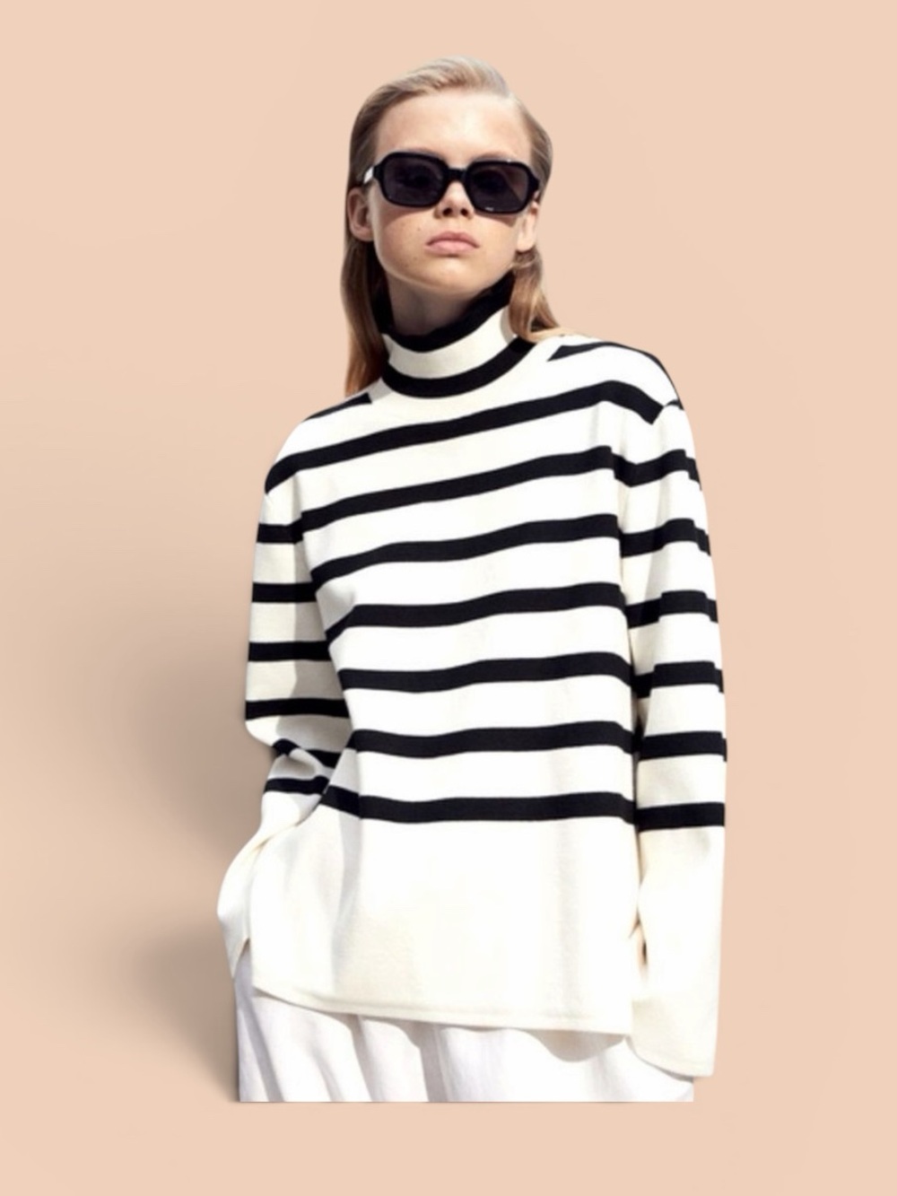 Cream Striped Turtleneck Jumper